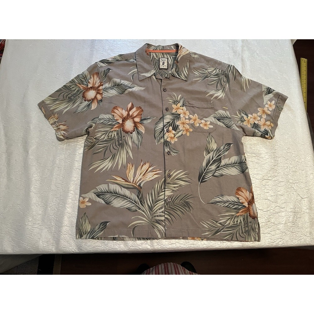 Jamaica Jaxx Mens XXL Silk Tropical Floral Camp Shirt Brown Short Sleeve Button